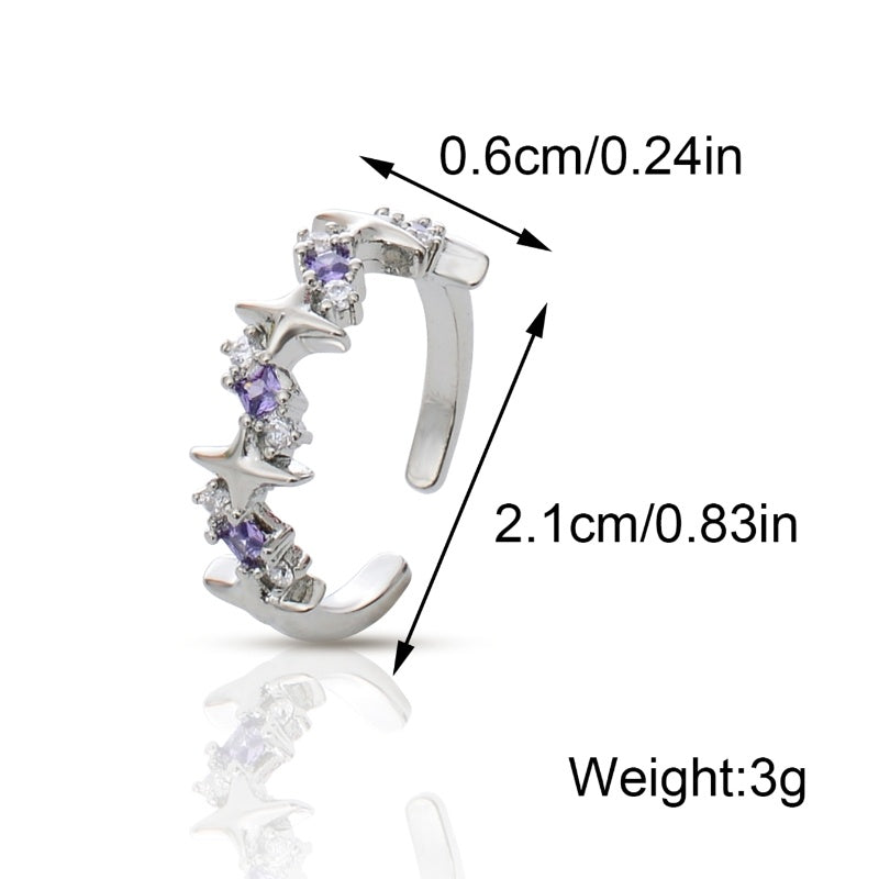 Ins Sweet Wind Purple Water Diamond Love Open Ring Women's Four Star Niche Cold Wind Light Luxury Personalized Ring