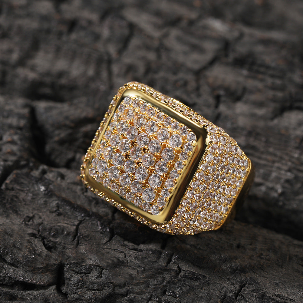 Retro Large Square Ring Copper Inlaid Zircon