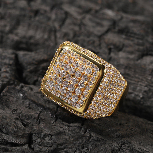 Retro Large Square Ring Copper Inlaid Zircon